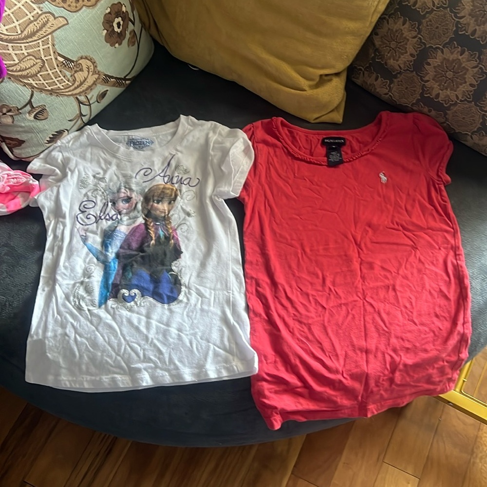 2 girls medium tops. Good condition. Frozen and Ralph Lauren
